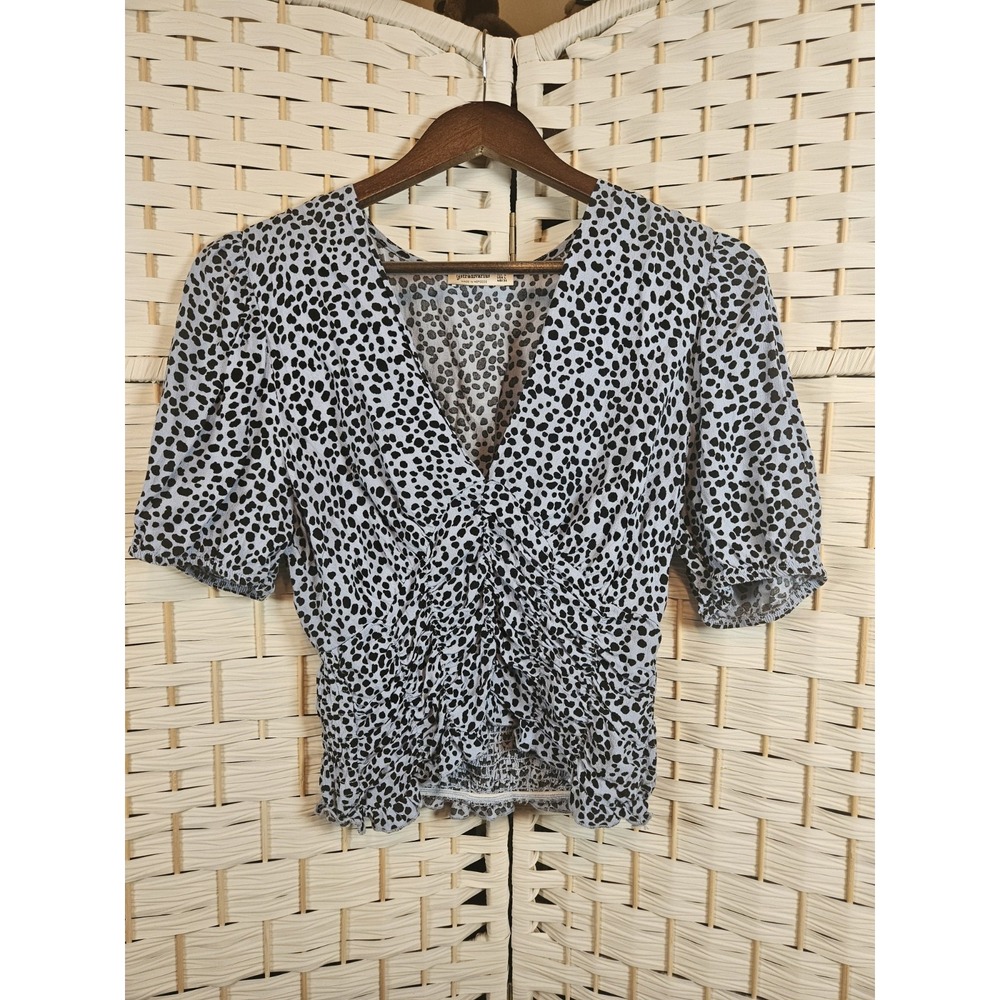 Stradivarius Womens Large Blue Crop Top Leopard Print Blouse Party Night Out